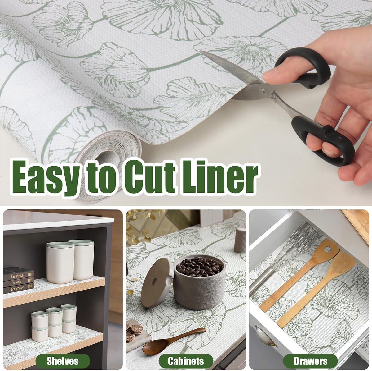 Shelf Liner for Kitchen Cabinets Non Adhesive Kitchen Drawer Liner,Non-Slip Lotus Cabinet Liner
