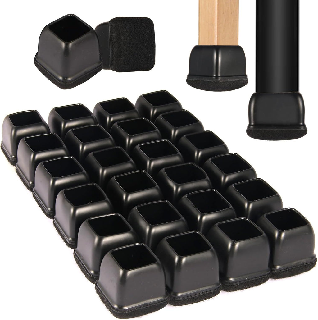 Square Chair Leg Floor Protectors Large 24Pcs,Silicone Chair Leg Protectors for Hardwood