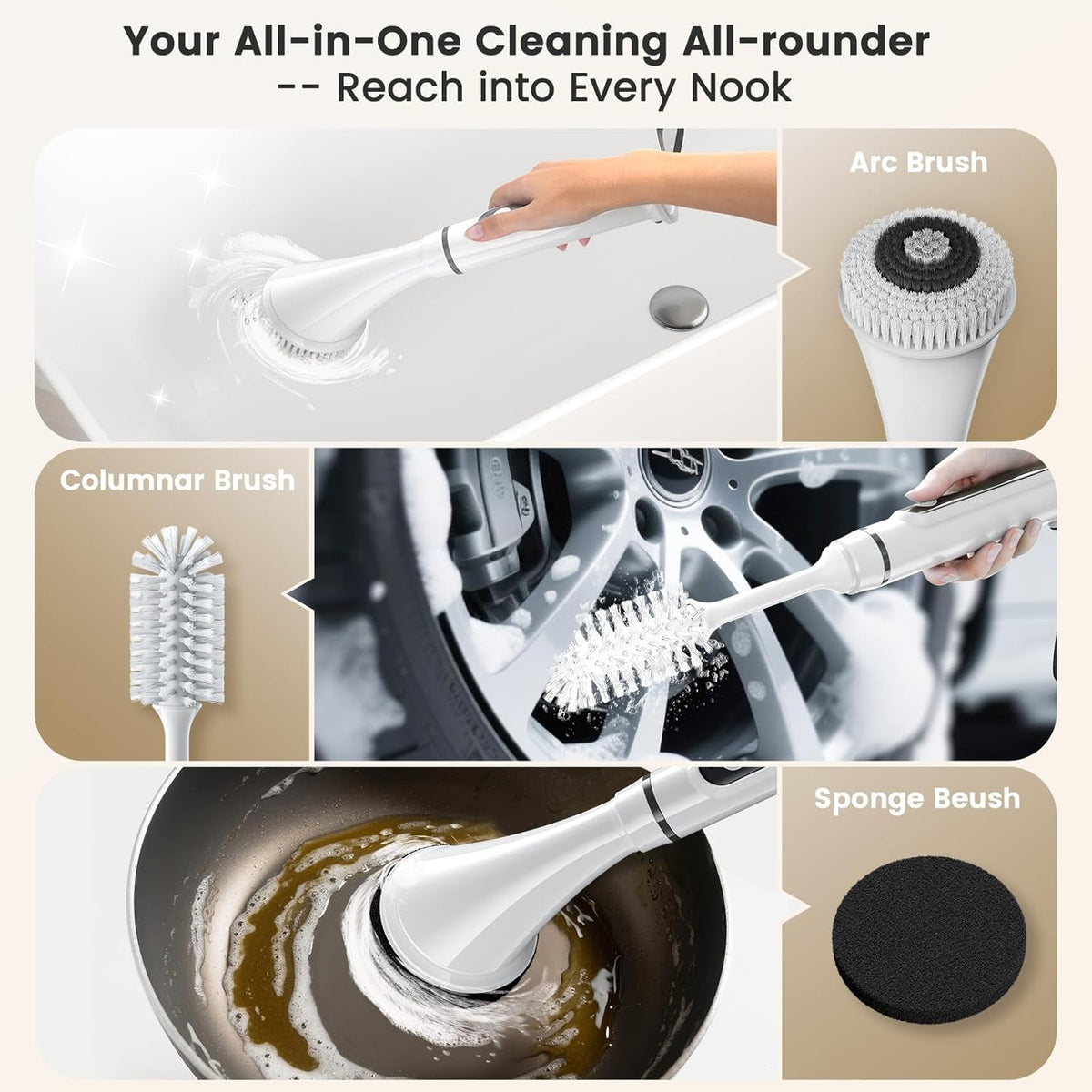 Electric Spin Scrubber Brush - Rechargeable Cordless Cleaning Brush with Full-Body IPX7 Waterproof