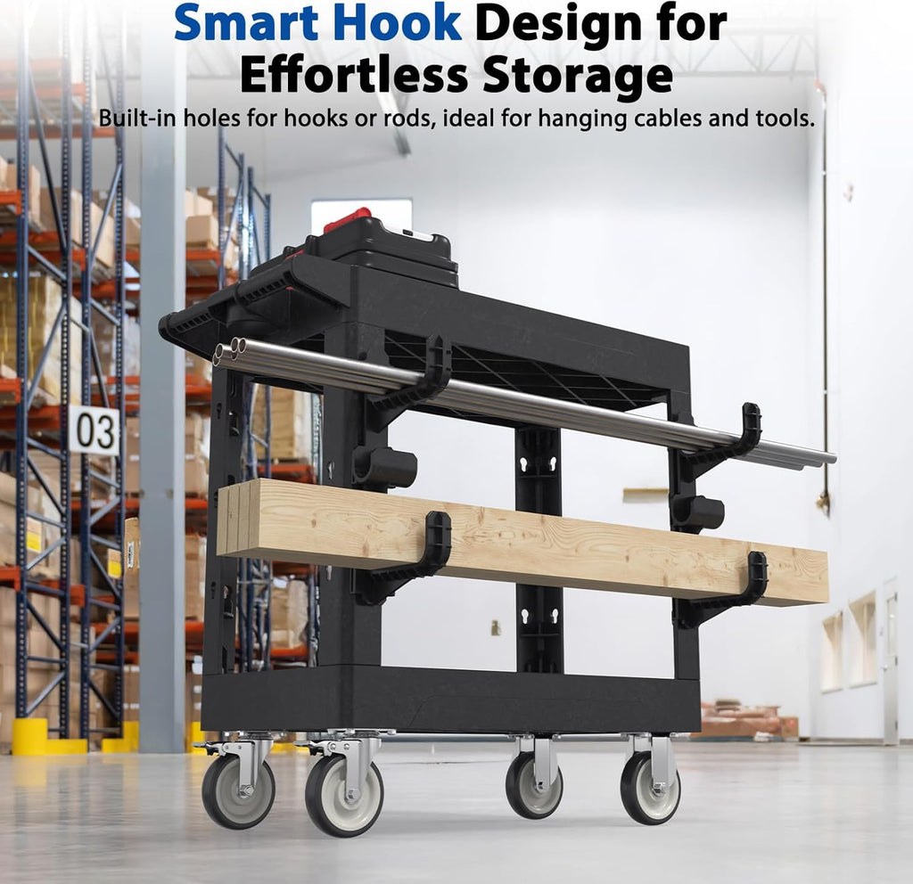 Heavy Duty Rolling Utility Cart with Wheels 2-Tier Utility Plastic Service Work Cart for Shop