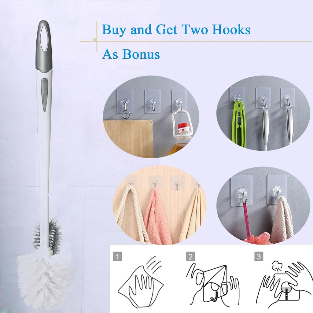 2 Pack Toilet Bowl Brush Without Holder for Bathroom, Under-Rim Double Brush Head, Long Handle