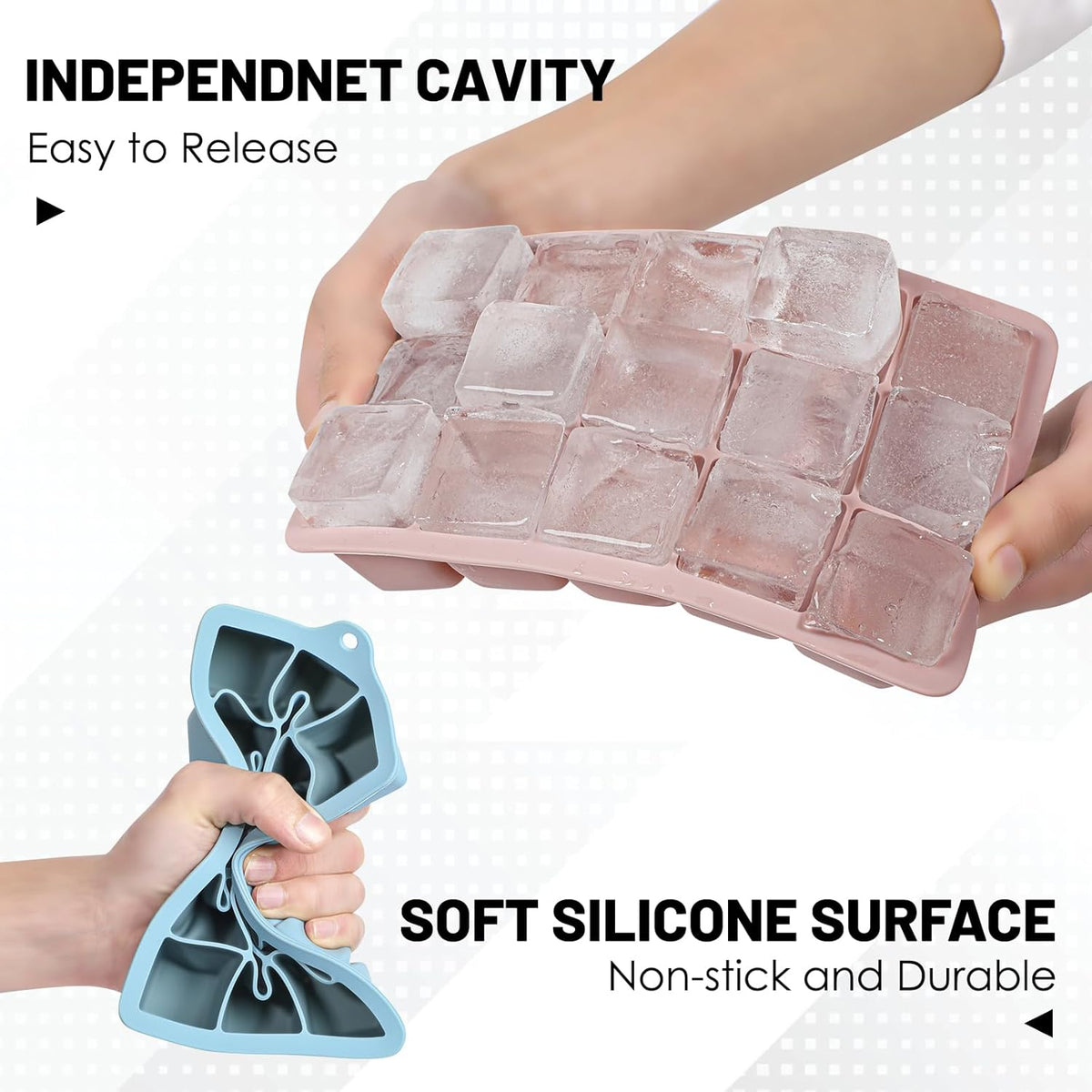 Silicone Ice Cube Trays 3Packs, Easy Release Ice Cube Molds with Lid, Freezer Stackable Ice Maker