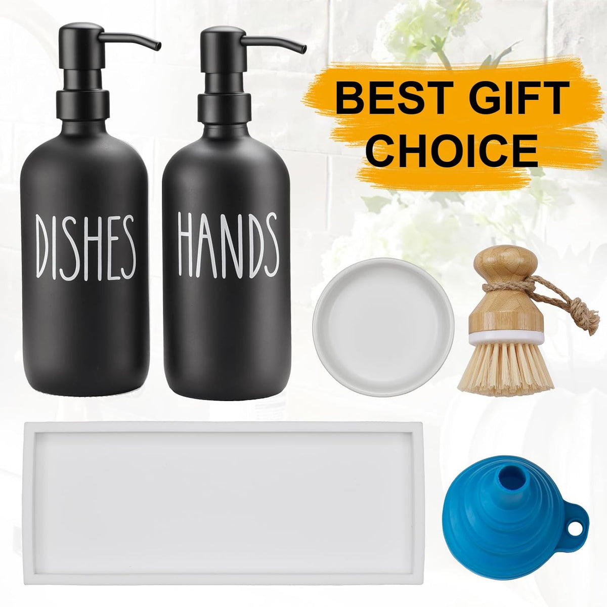 Glass Soap Dispenser for Kitchen,Farmhouse Dish &Hand Soap Dispenser Set, Rustproof Pump with Tray