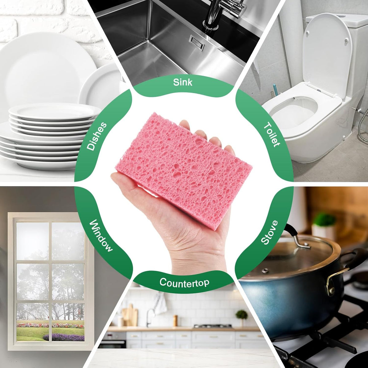 12-Pack Kitchen Sponges, Condense Eco Cellulose Non-Scratch Scrub Heavy Sponge for