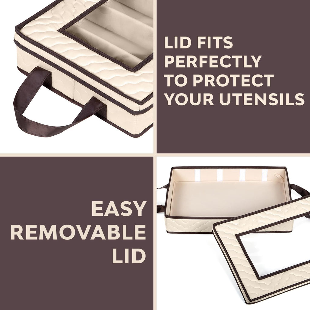 Flatware Storage Case - Durable 5 Compartment Silverware Storage Container Box with Removable Lid