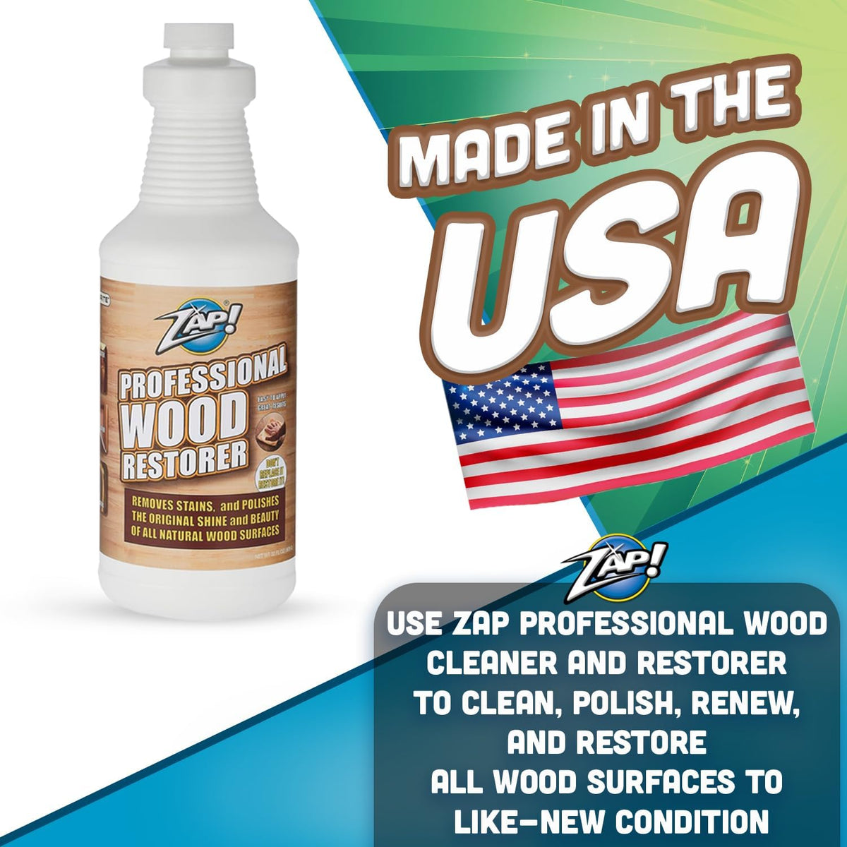 ZAP! Professional Wood Cleaner and Restorer | Clean, Polish, & Restore Wooden Furniture & Hardwood