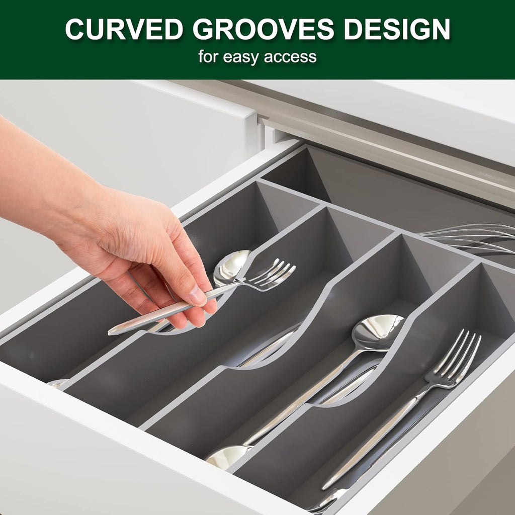 Bellsal Grey Utensil Organizer 10 Inch Silverware Tray for Drawer Utensil Holder Cutlery Organizer