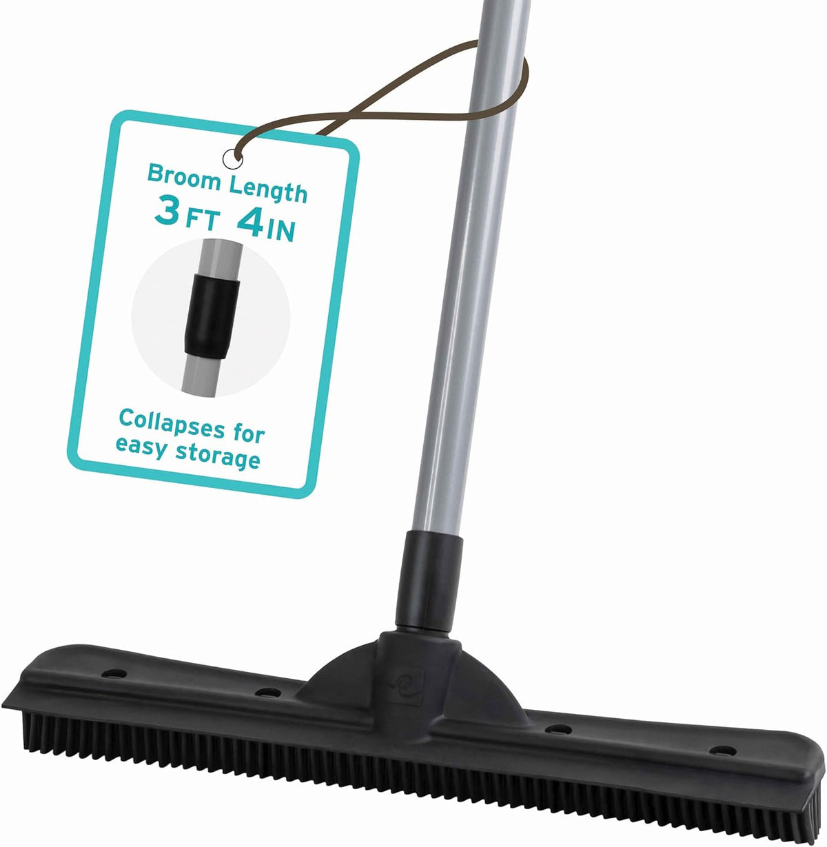 FURemover Compact Pet Hair Rubber Broom with Squeegee, with Handle That Telescopes up to 40" for
