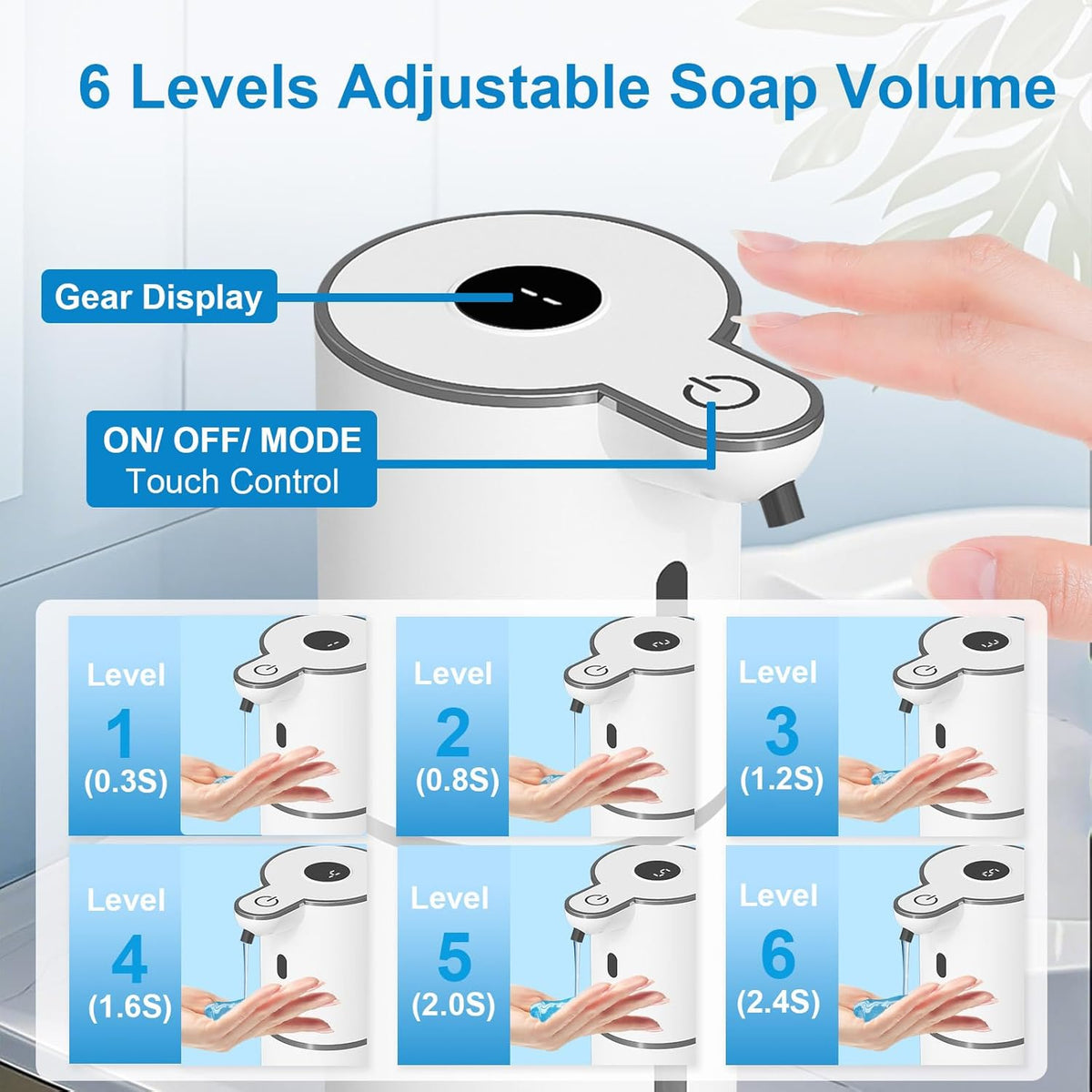 2 Pack Automatic Liquid Soap Dispenser Touchless, USB Rechargeable Smart Hand Soap Dispenser