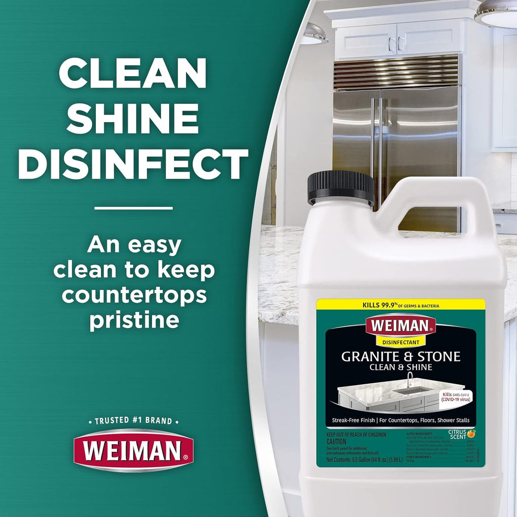 Weiman Disinfecting Granite Daily Clean & Shine Refill, 64 Oz - Safely Clean Disinfect and Shine