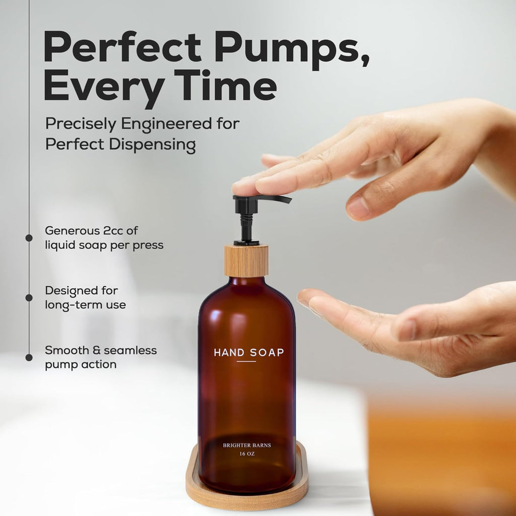 Amber Glass Hand Soap Dispenser Bathroom Set by Brighter Barns - Hand Soap Dispenser for Kitchen