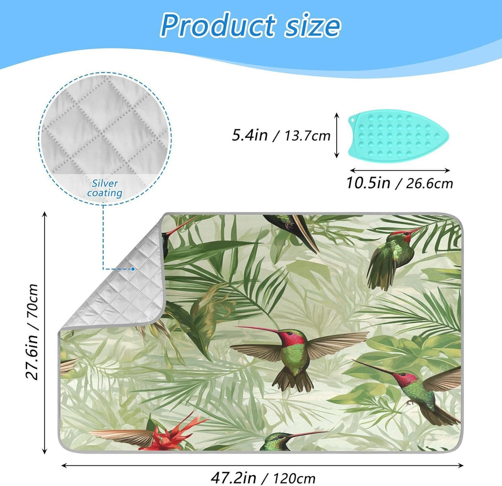 Green Anna Hummingbird and Palm Leaves Ironing Mat Thickened Ironing Blanket Travel Portable