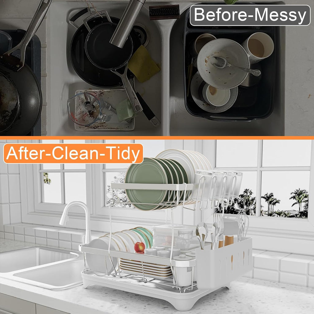 Dish Drying Rack - 304 Stainless Steel Dish Rack for Kitchen Counter, Adjustable Spout