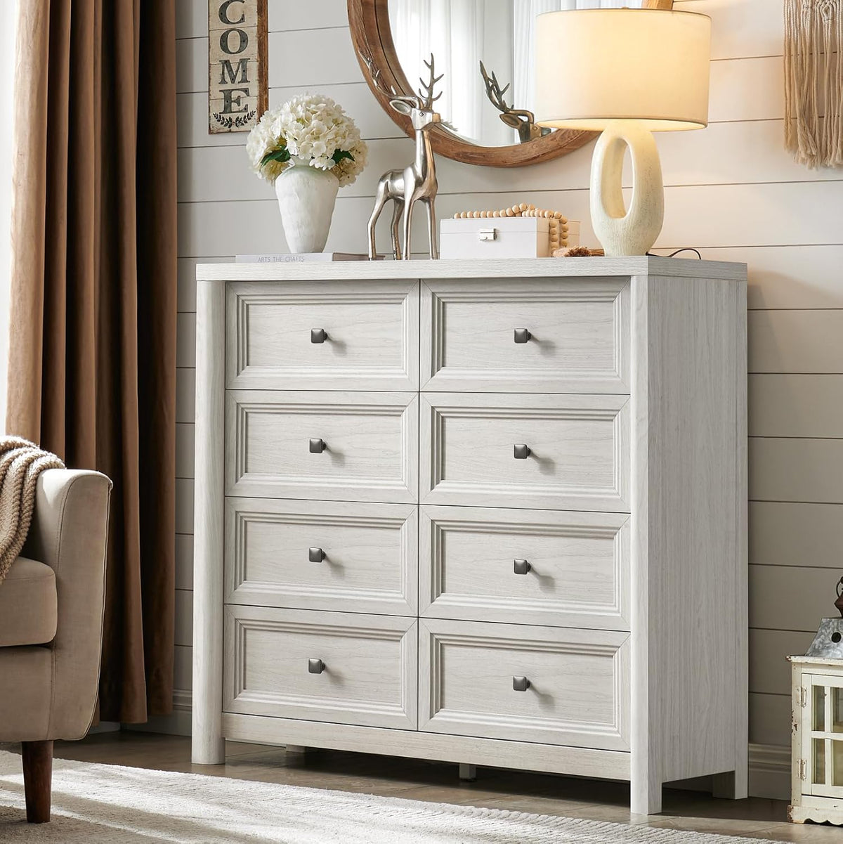 41" Tall White Dresser, Farmhouse 8 Drawers Dressers for Bedroom, Vertical Chest of Drawers for