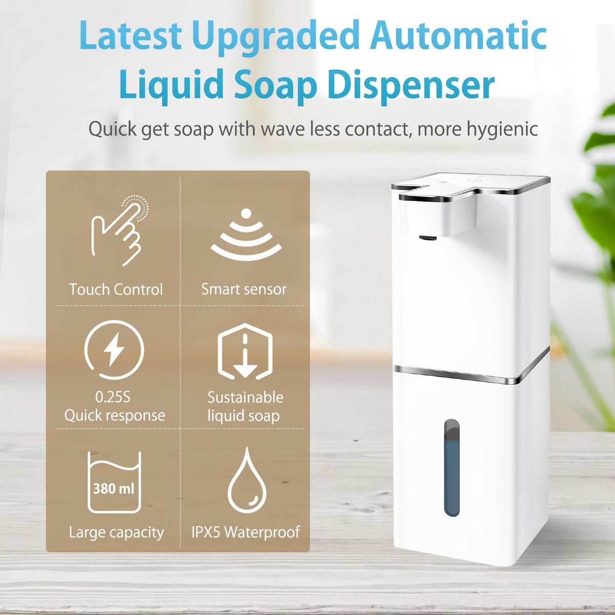 Automatic Liquid Soap Dispenser Touchless Soap Dispenser 380ml/12.8oz Rechargeable, Wall Mounted,4