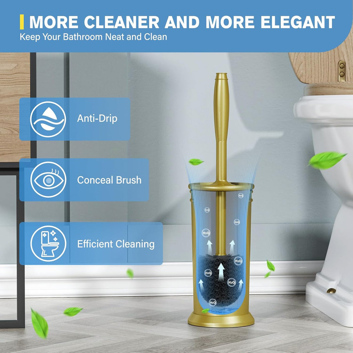 UPTRONIC Toilet Brush, Aluminum Alloy Toilet Brush and Holder Set with Extra Long Handle Durable
