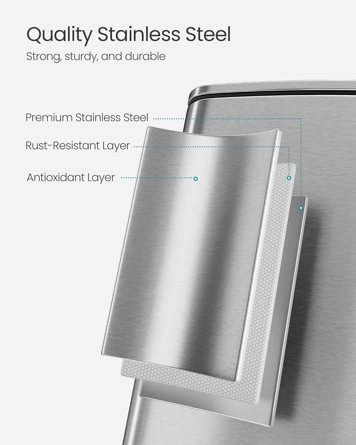 SONGMICS Kitchen Trash Can, 5.2-Gallon (20 L) Trash Bin, Stainless Steel Garbage Can, with Inner