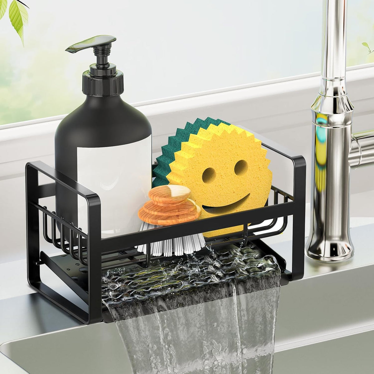 Sponge Holder for Kitchen Sink,Stainless Steel Kitchen Sink Organizer with Auto Draining