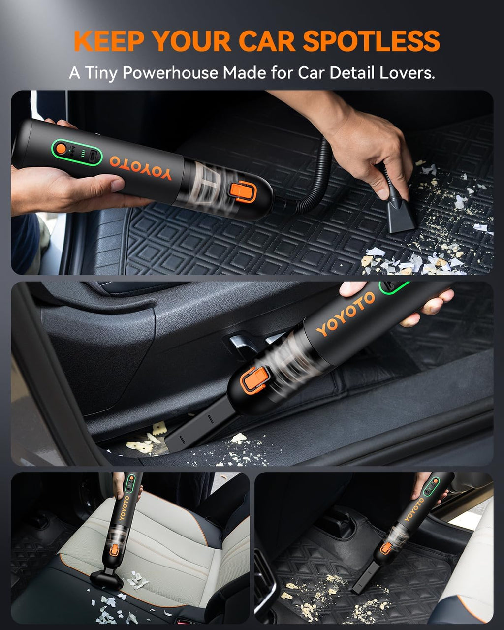 Car Vacuum, Handheld Vacuum Cordless with 21000Pa Powerful Suction & 3 Modes, 4-in-1 Portable Hand