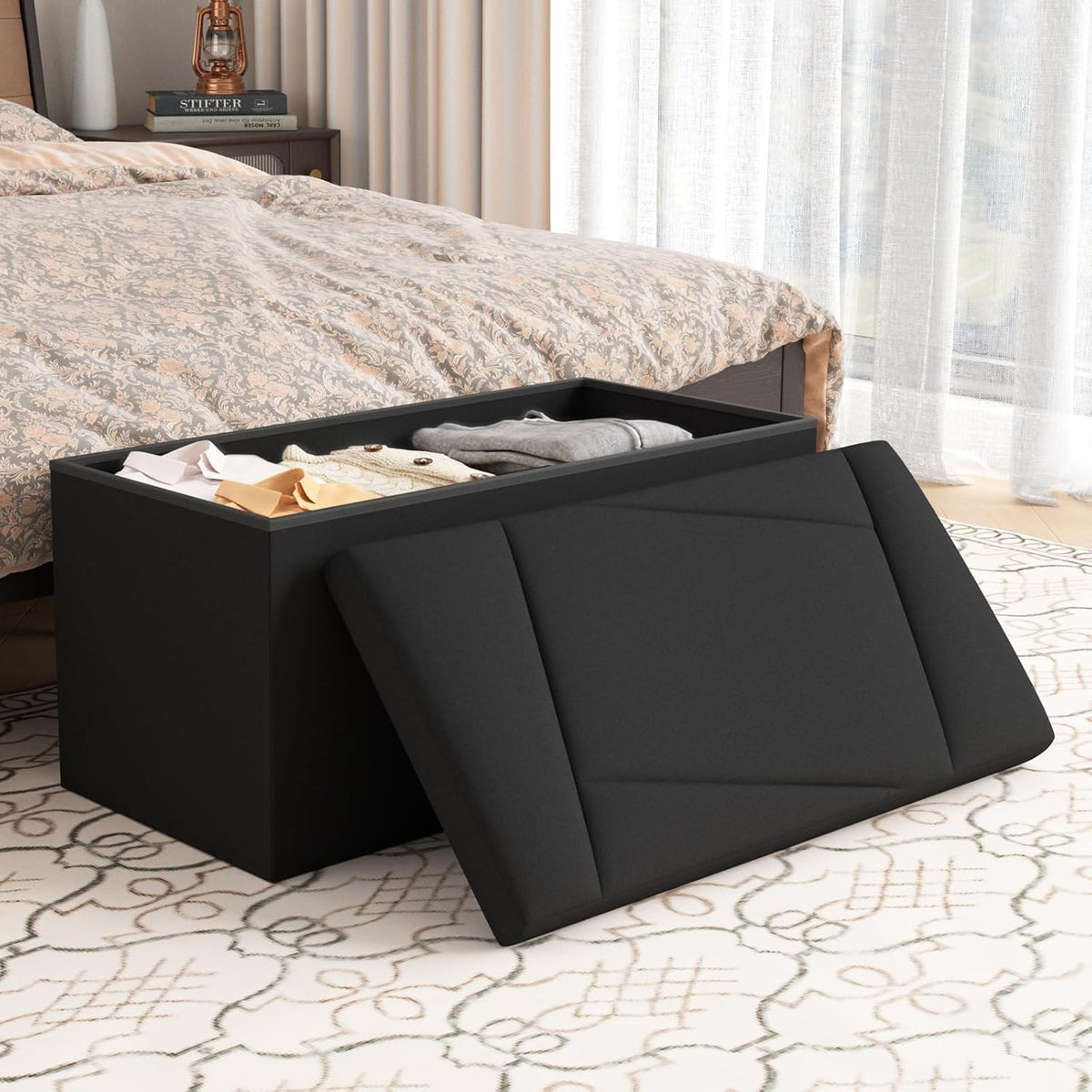 Folding Storage Ottoman Bench, 30 Inches Storage Chest, End of Bed Bench,Folding Ottoman for