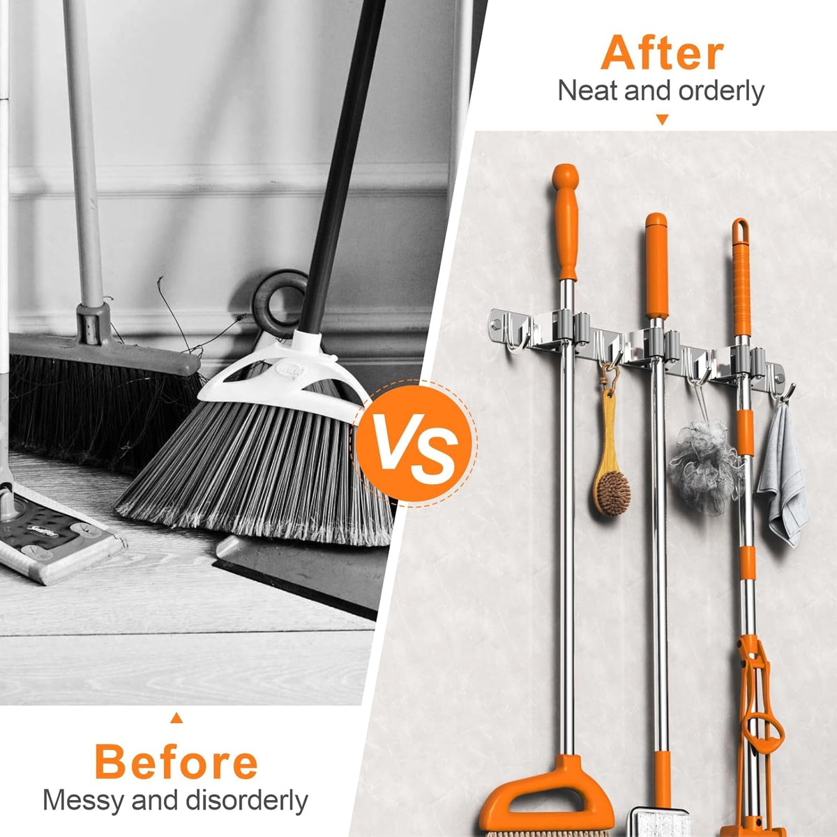 2 Pack Mop and Broom Holder Wall Mount, Non-slip Broom Hanger, Heavy Duty Mop Broom Organizer for