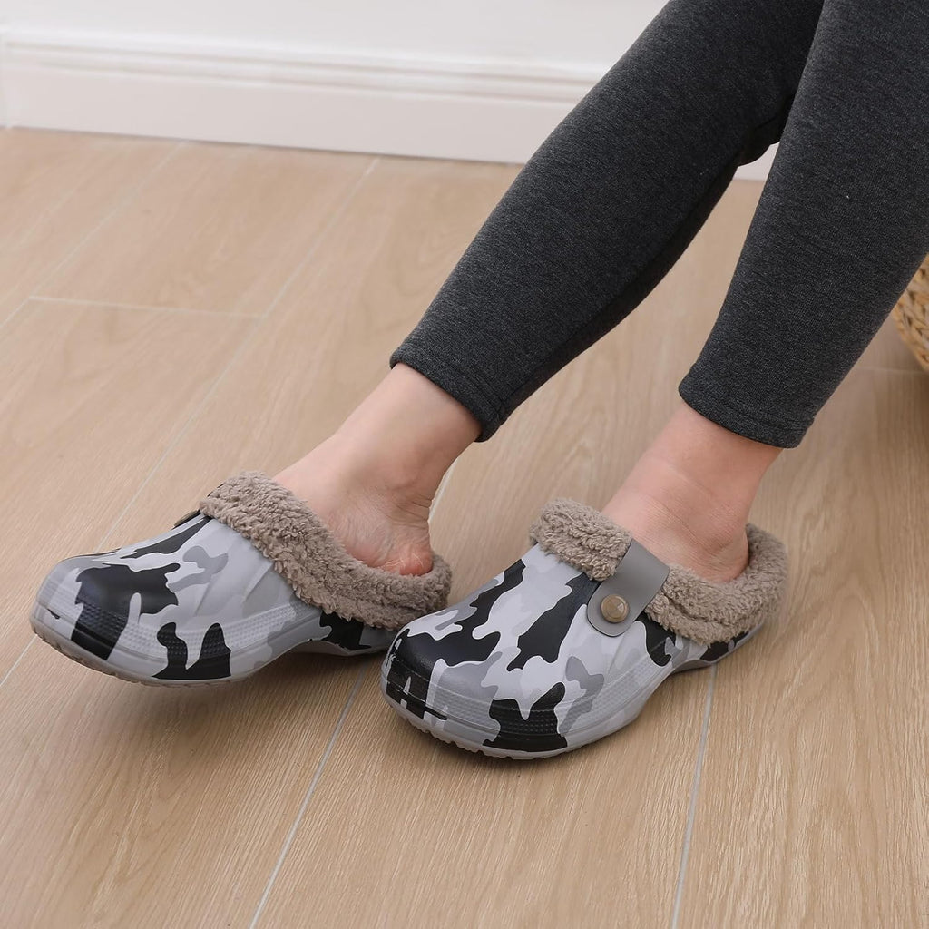 Beslip Classic Fur Lined Clogs Waterproof Winter Fuzzy Slippers for Women Men Indoor and Outdoor
