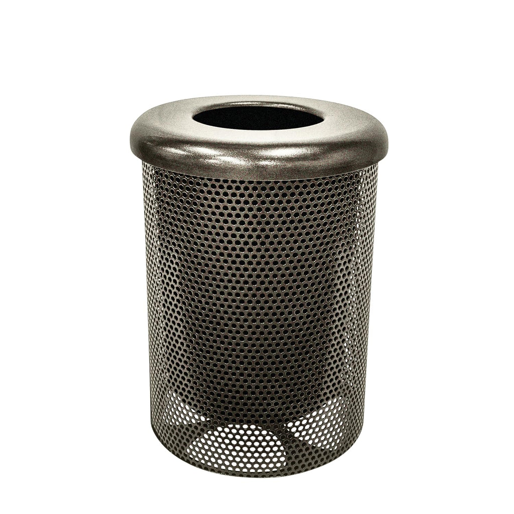 COATEDOUTDOORFURNITURE 32-Gallon Heavy-Duty Punched Steel Round Trash Receptacle, Commercial