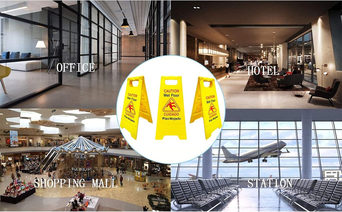 Displayforever 6 Packs Caution Wet Floor Signs for Restaurant, Restroom, Office | 2-Sided Safety