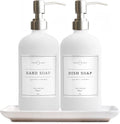 Vine Creations Glass Soap Dispenser, 2 Pack Kitchen Soap Dispenser Set with Ceramic Tray, Stainless
