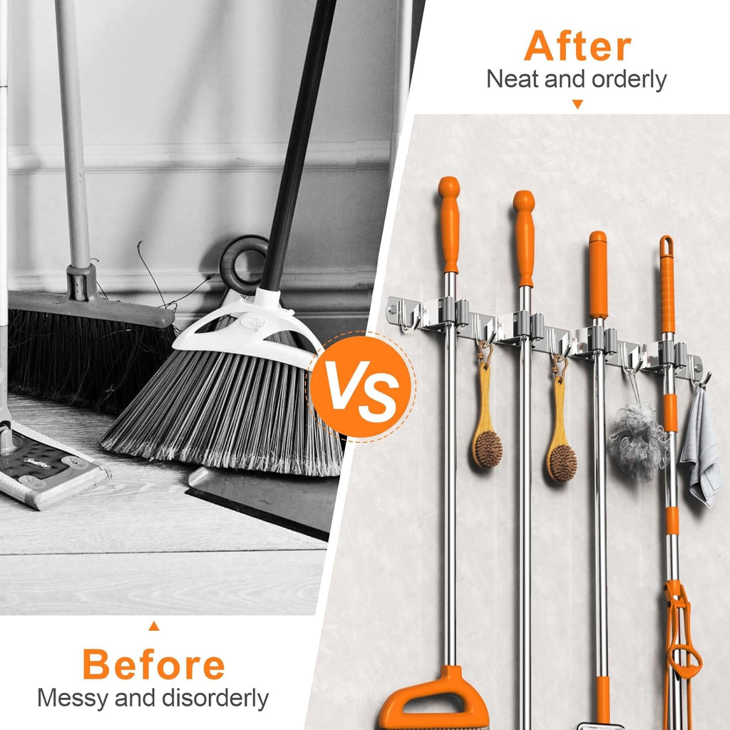 2 Pack Mop and Broom Holder Wall Mount, Non-slip Broom Hanger Wall Mount, Heavy Duty Mop Broom