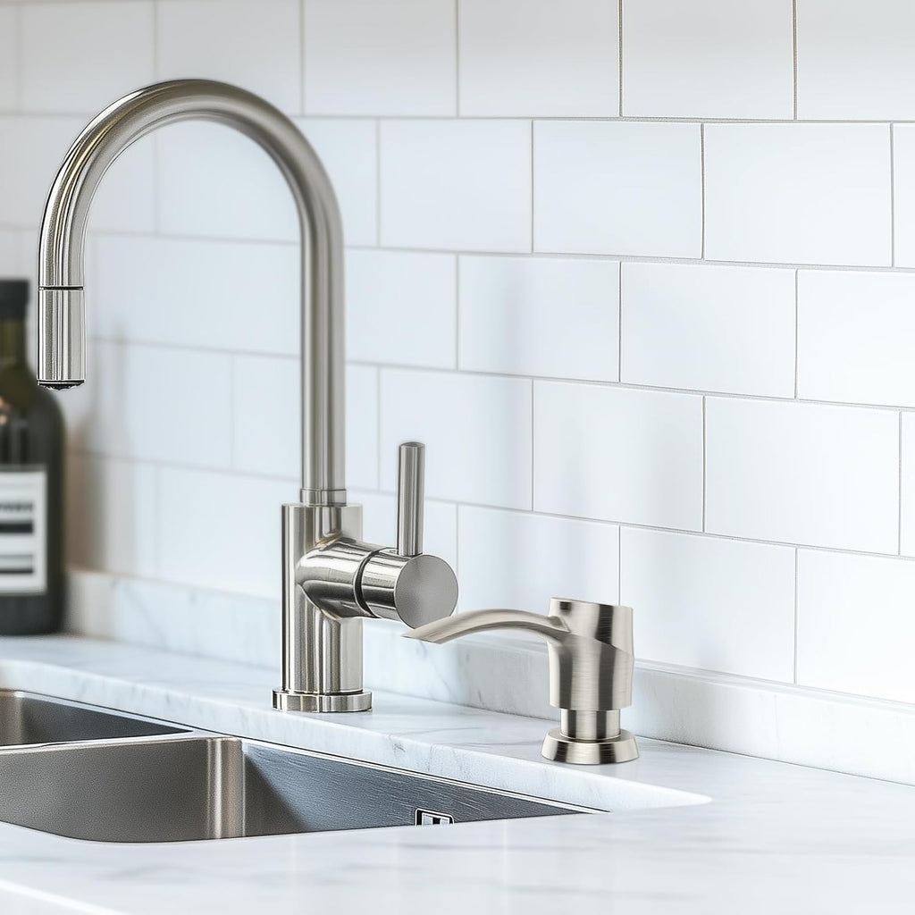 SAMODRA Kitchen Sink Soap Dispenser, Brushed Nickel Soap Dispenser,ABS Dispenser Built-in Pump Head