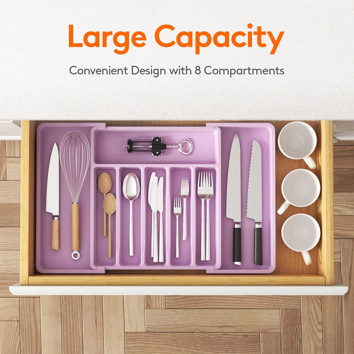 Lifewit Silverware Drawer Organizer, Expandable Utensil Tray for Kitchen, BPA Free Flatware and