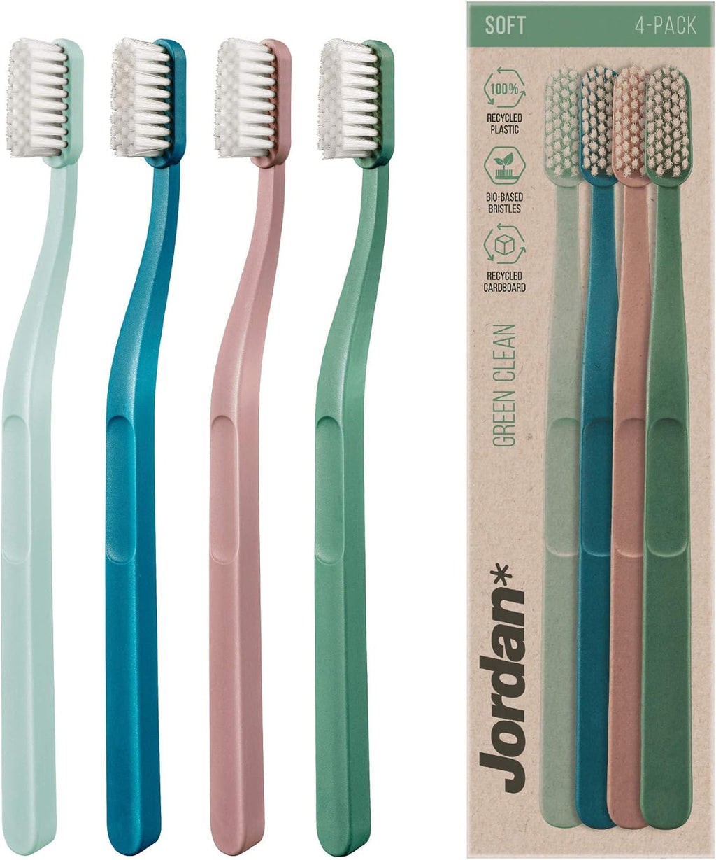 Jordan Green Clean Manual Toothbrush - Sustainable, Scandinavian Design, Soft Bristles, Mixed