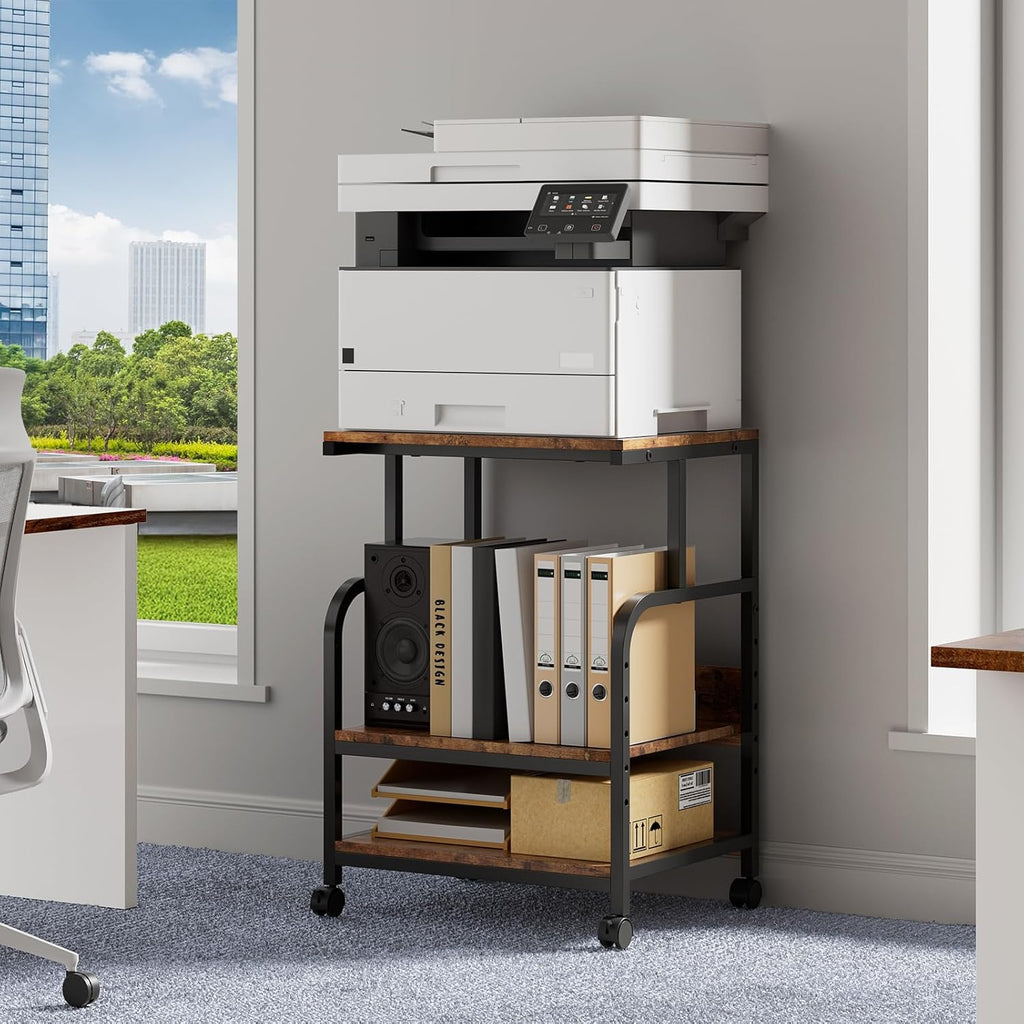 Warmiehomy Printer Stand, 20×16×28'' Printer Table with Wheels, 3 Tier Rolling Cart with Adjustable