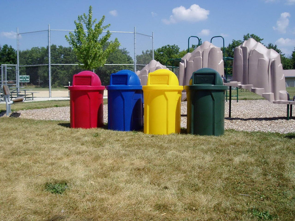 42 Gallon Round 100% Recycled Plastic Heavy-Duty Commercial Outdoor and Indoor Trash Can with Push