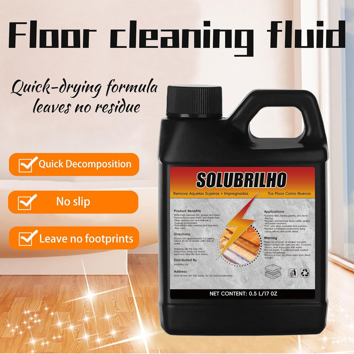 Tile Cleaner, Original Floor Cleaner Black Bottle, 0.5L Multipurpose Powerful Stain Removing