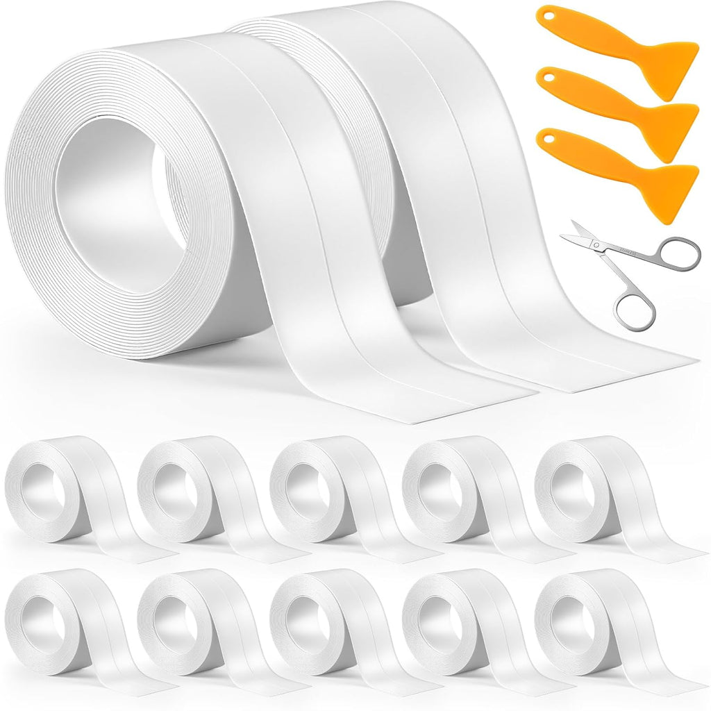 Maitys White Caulk Tape Waterproof Self Adhesive 12 Roll White Caulking Sealant Strips Bathroom