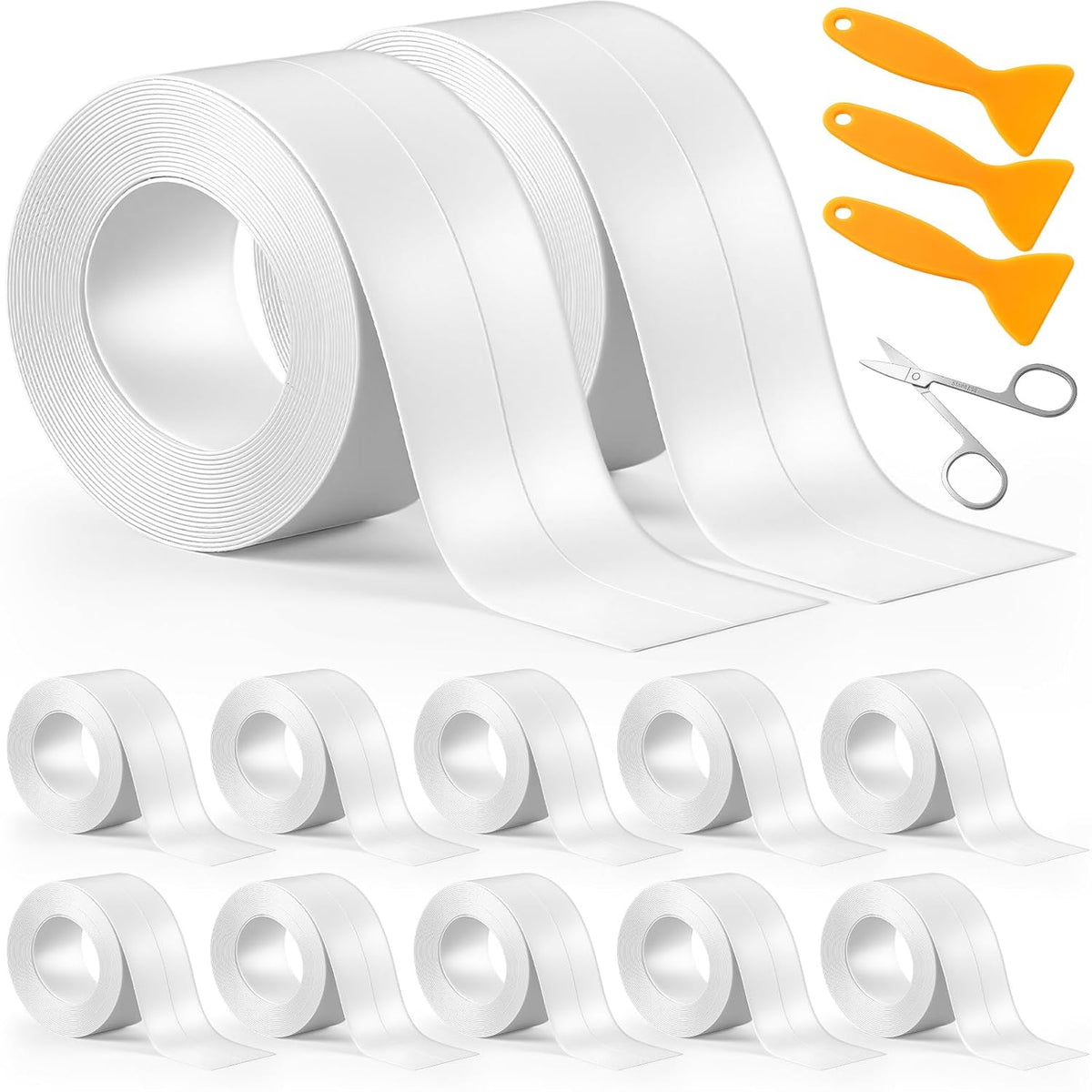 Maitys White Caulk Tape Waterproof Self Adhesive 12 Roll White Caulking Sealant Strips Bathroom