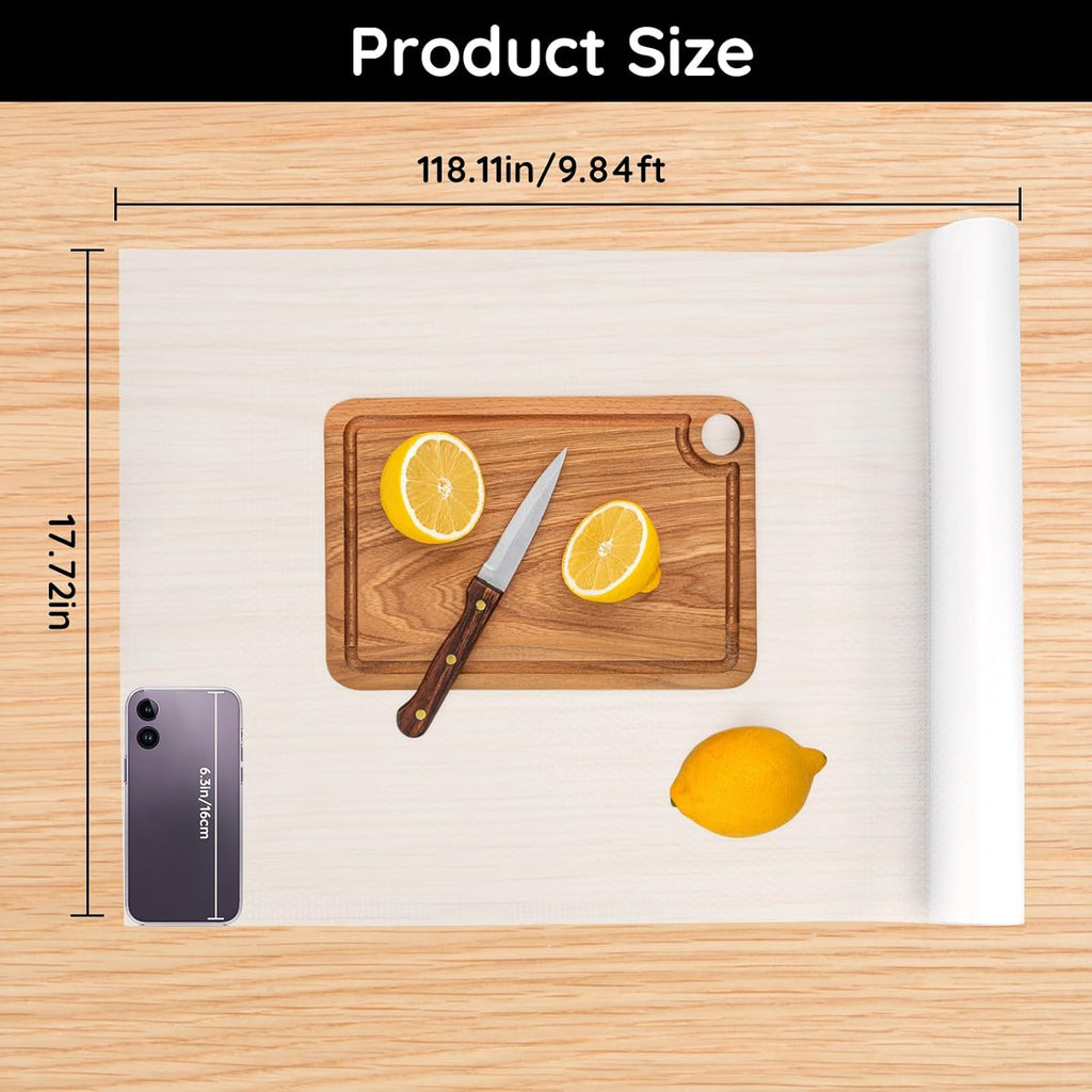 Shelf Liners for Kitchen Cabinets Non-Adhesive, 17.7" W x 118" L x 0.03" T, Fridge Liners, Non Slip