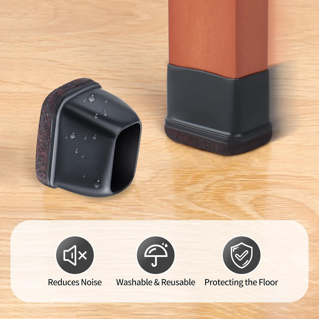 Ezprotekt 16 Pcs Rectangle Black Felt Chair Leg Floor Protectors for Hardwood Floors, Rectangle