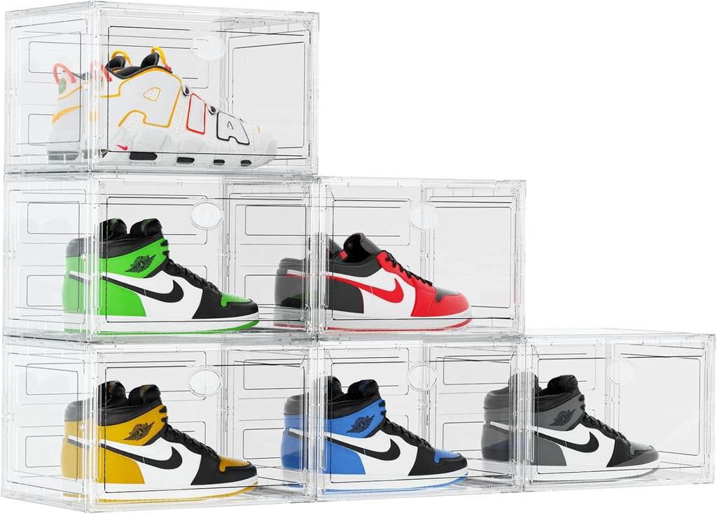 KEFA XL Shoe Storage Box Organizer, 6 Pack Shoe Boxes Clear Plastic Stackable, Sneaker Display Case