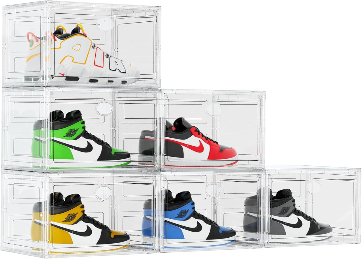 KEFA XL Shoe Storage Box Organizer, 6 Pack Shoe Boxes Clear Plastic Stackable, Sneaker Display Case