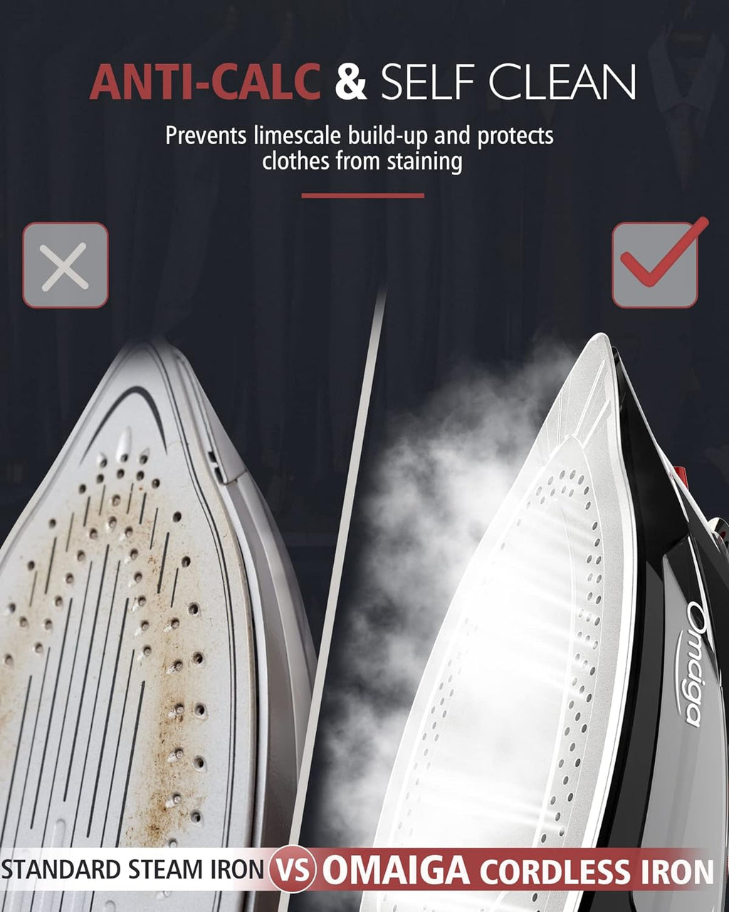 Cordless Iron for Clothes, 1500W Steam Iron Rapid Heating, Ceramic Soleplate, Auto Shut Off