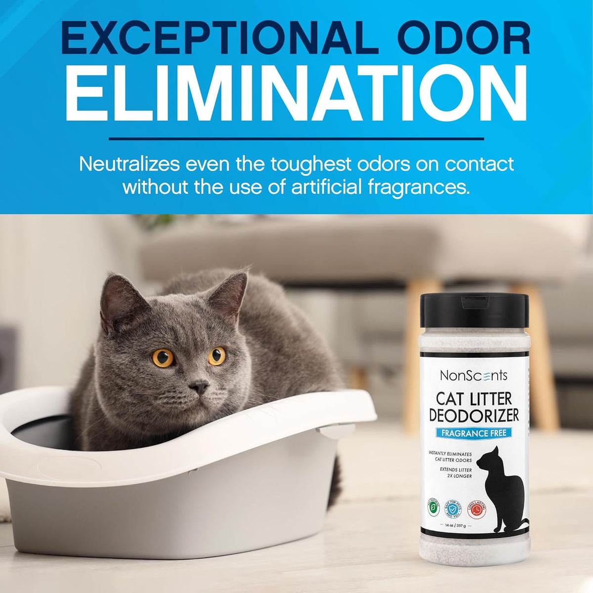 NonScents Cat Box Deodorizer - Odor Eliminator - Reduces Scooping, Extends Litter Lifespan