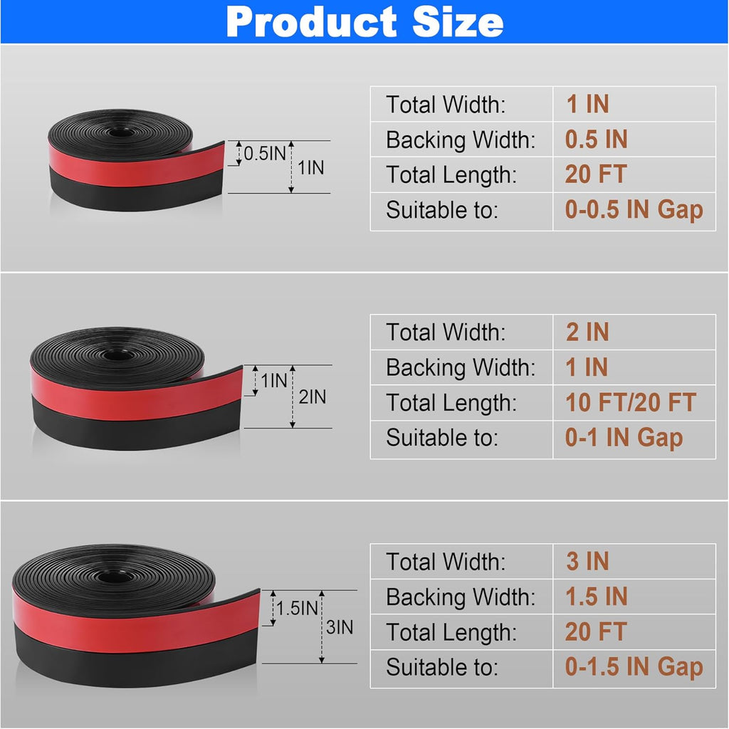 ToLanbbt Weather Stripping Silicone Door Seal Strip 2 in x 20 ft Door Draft Stopper Self Adhesive