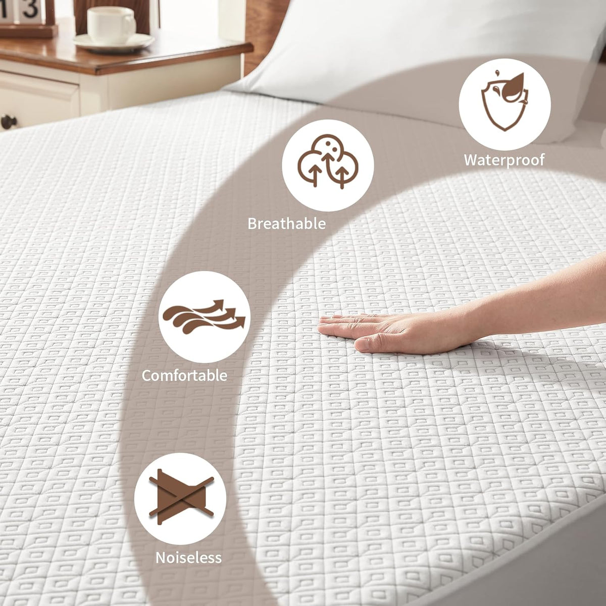 BEDLORE Waterproof Twin XL Mattress Protector, Noiseless Mattress Cover with Stretchable Pockets