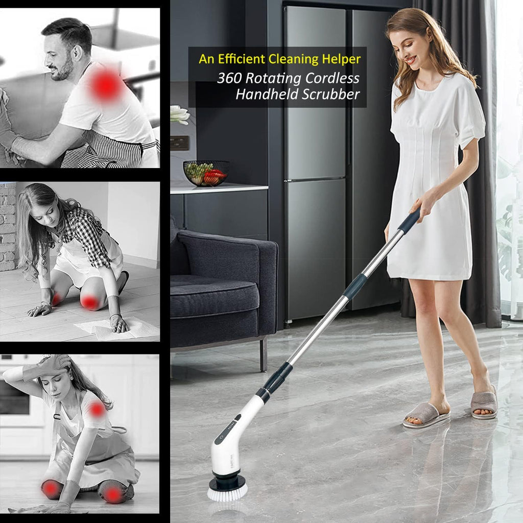 Electric Spin Scrubber, FARI Shower Cleaning Brush with 8 Replaceable Drill Brush Heads, Cordless