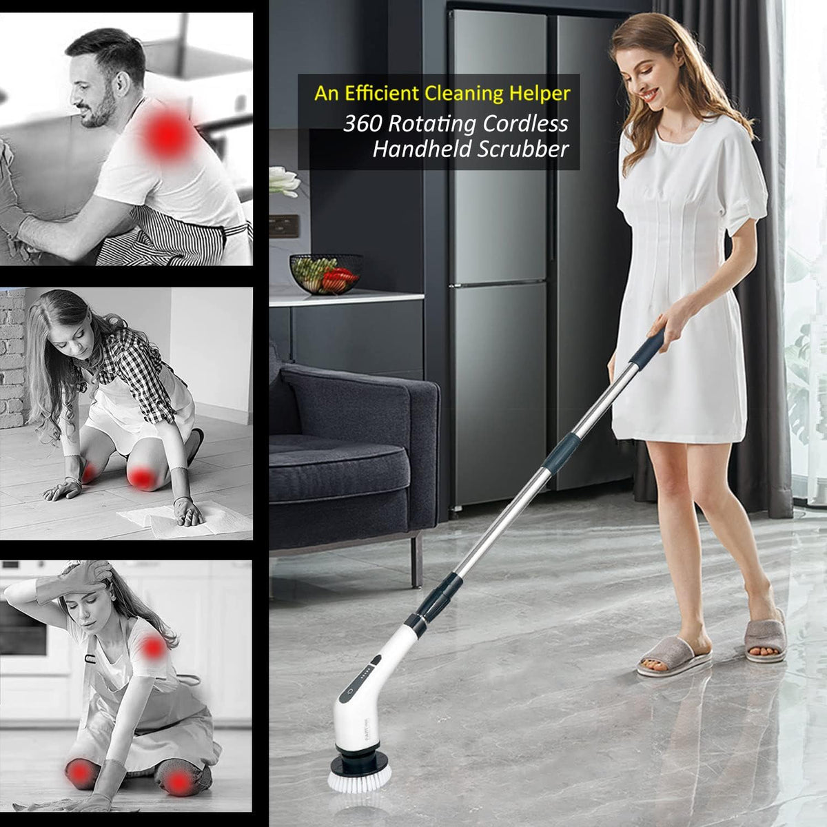 Electric Spin Scrubber, FARI Shower Cleaning Brush with 8 Replaceable Drill Brush Heads, Cordless
