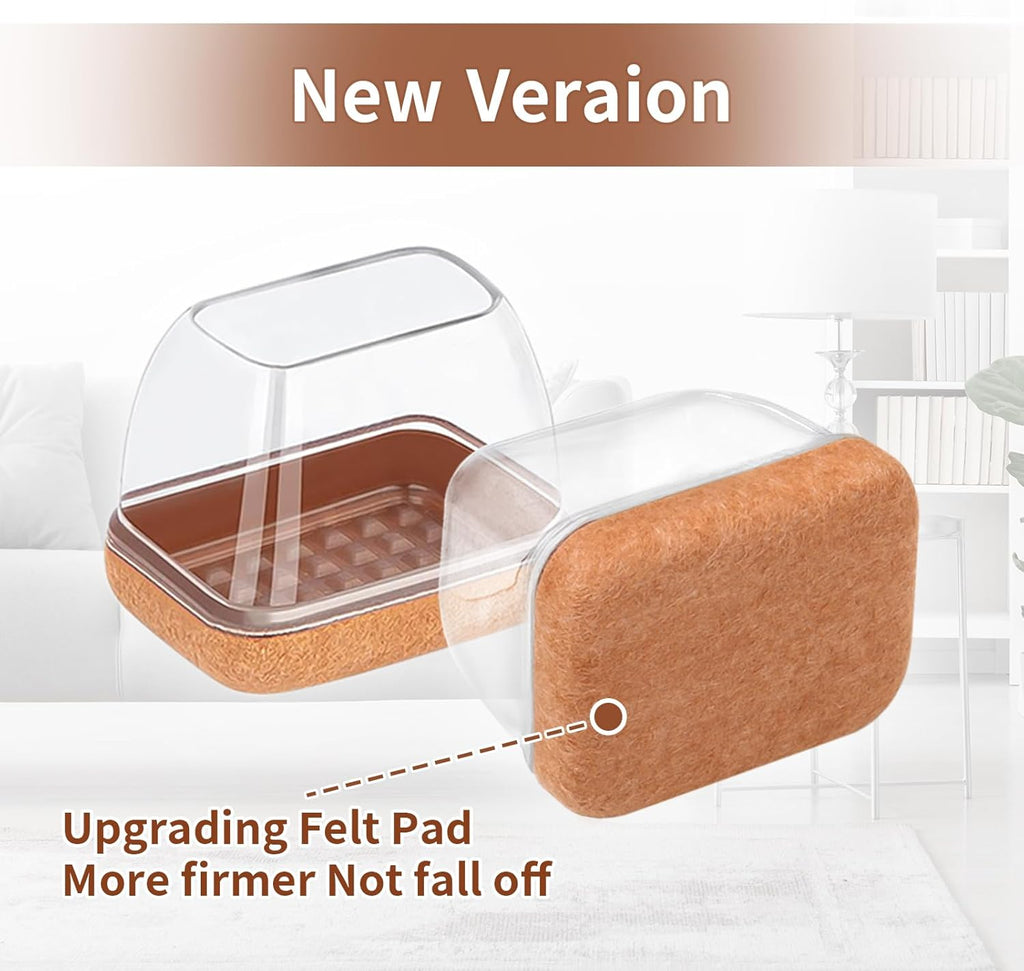 Ezprotekt 8 Pcs Rectangle Clear Felt Chair Leg Floor Protectors for Hardwood Tile Floors, Rectangle