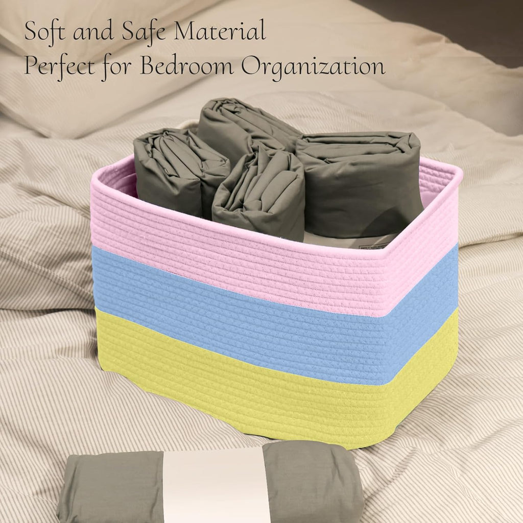 Hopegiver Woven Storage Baskets 15x11x10 Inch, 3 Pack Collapsible Cube Storage Bin for Shelves